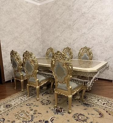 Эмерек: Конок бөлмөсү үчүн үстөл жана отургуч, Колдонулган, Өзү алып кетүү, Акысыз жеткирүү, Акылуу жеткирүү, түсү - Алтын — 1