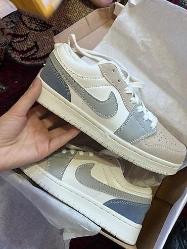 reebok кеды: Nike Air Jordan 1 Low, цвет Sail/Grey/Beige/Blue - Модель: низкие — 2