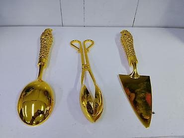 набор ложка вилка нож: Набор сервировочных приборов, золочёный, 3 предмета: - Большая — 2