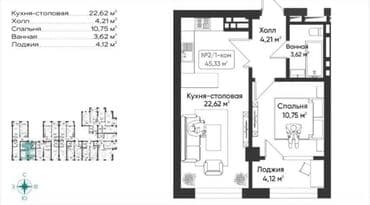 дом в бешкунгее: 1 комната, 45 м², Элитка, 9 этаж, ПСО (под самоотделку) — 3