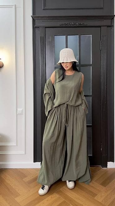 Жеке буюмдар: Костюм из 3 предметов в стиле oversize, цвет хаки: - Свободная — 2