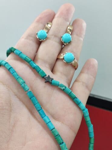 украшение шампанского для свадьбы: Серебряный Комплект+ Бусы Бирюза Серебро с напылением золото Размеры — 3