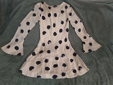 труси карандаш: Платье в горох с расклешёнными рукавами - Цвет: молочный, с принтом — 2