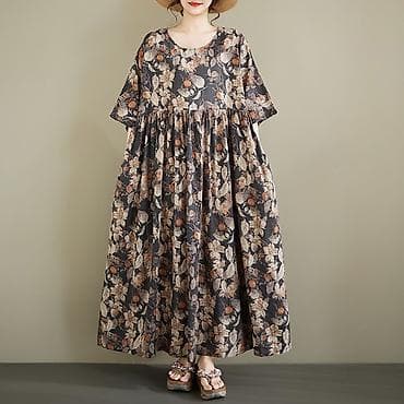 oversize: Свободное длинное платье в цветочек - Фасон: oversize/бохо, длина — 1