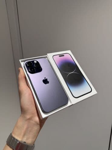 телефоны каракол айфон: IPhone 14 Pro, Колдонулган, 256 ГБ, Deep Purple, Кабель, Куту, 84 % — 1