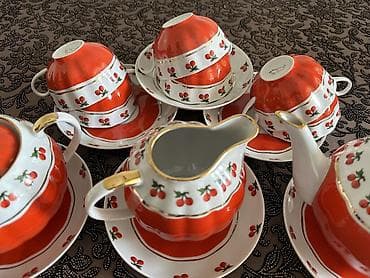 винтажная: Винтажный красивый чайный сервиз из костяного фарфора на 6 персон — 5