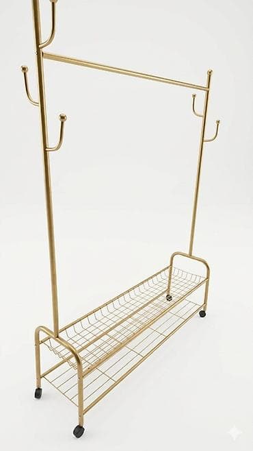 прихожый: Напольная вешалка-гардероб на колёсах, металлическая, золотистый цвет — 2