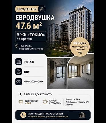 Продажа квартир: 2 комнаты, 48 м², Технопарк Элитка, 9 этаж, ПСО (под самоотделку) — 1