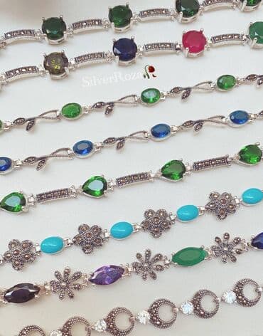 Серебряные браслеты: Браслеты из марказитов и разноцветных камней. Серебро 925, Тайланд — 2
