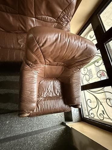 кожанный кресло: Комплект мягкой мебели, цвет - Коричневый — 1