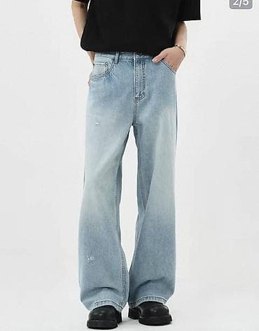 Джинсы: Новые джинсы широкого кроя Талия 76см Бедра 109см Штанина 50см — 1