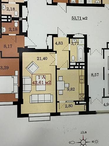 1 комната, 43 м², Элитка, 9 этаж, Готовая ПСО (под самоотделку) — 4