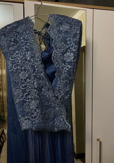 коктейльное платье синего цвета: Бальное платье, Длинная модель, цвет - Голубой, L, В наличии — 19