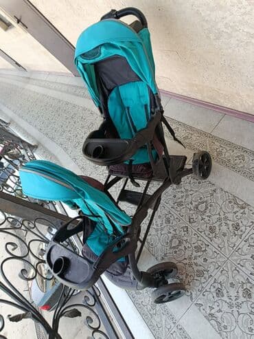 каляска для близнецов: Коляска, цвет - Голубой, Б/у — 4