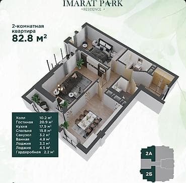 residence: 2 комнаты, 82 м², 10 этаж, Готовая ПСО (под самоотделку) — 2