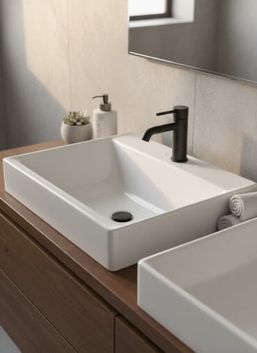 тумбочка с мойками: Раковина для ванной, Квадратная форма, Материал: Керамика — 1