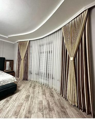 aplle pencil: Комплект штор, Сатин, С тюлем в комплекте, Изготовление на заказ, Для спальни — 1