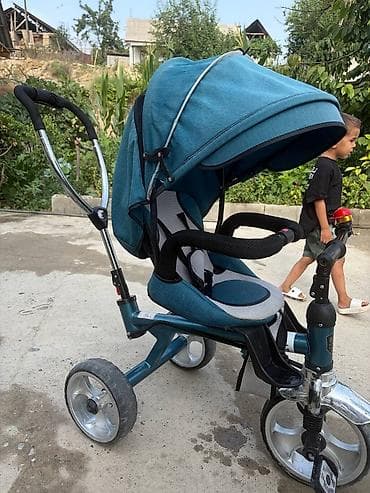 шторки авто: Детский trike-велосипед с родительской ручкой и капюшоном Anti-UV — 1