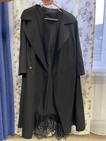 пальто цена: Черное платье-халат/пальто-платье с кружевным низом Размер — 1