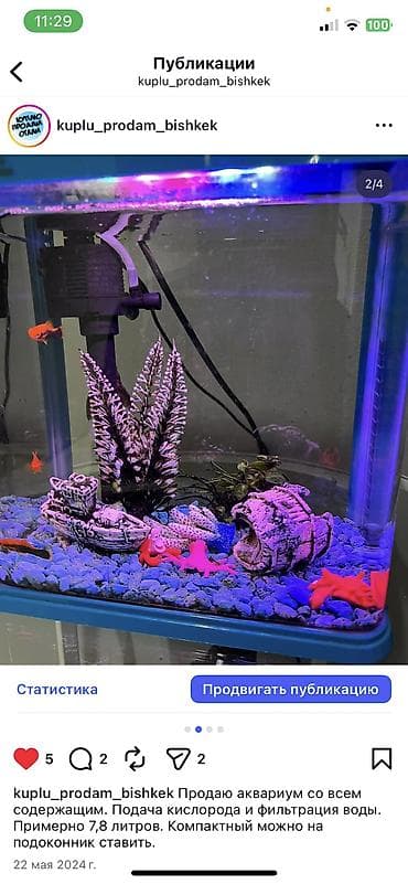 Аквариумы: Продаю фирменный маленький аквариумне занимает много места.идеально — 2