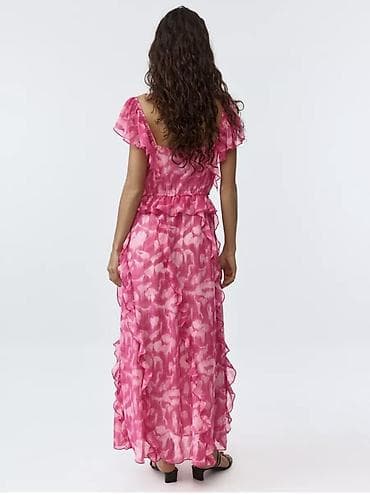 Жеке буюмдар: Платье макси розового цвета с принтом и воланами. Бренд Sela,размер — 3