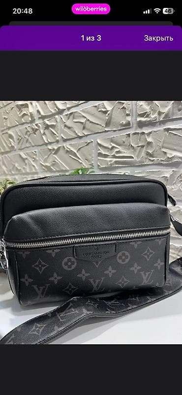 черно белый: Классическая сумка, Louis Vuitton, Материал: Искусственная кожа, Застежка на молнии, Мужские, Новый — 1