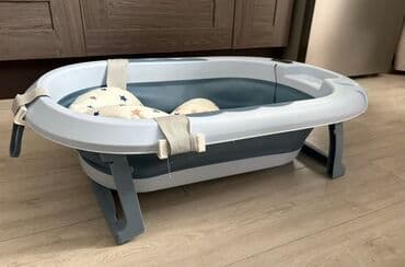 баллоны для плавания: Складная детская ванночка серо-голубого цвета с мягкой — 3