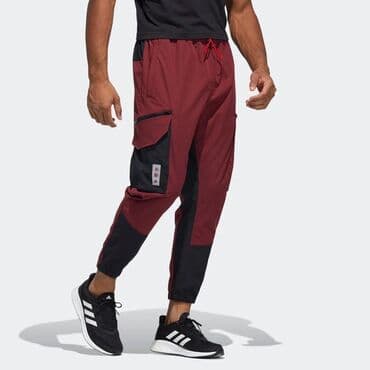 Брюки: Мужские спортивные брюки-джоггеры бордового цвета с контрастными — 1