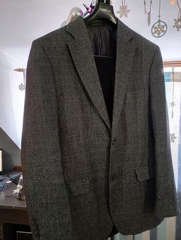 Брюки: Мужской классический костюм. Серый пиджак и черные брюки. Шерсть — 5