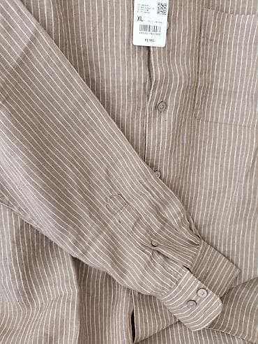 рубашка льняная: Мужская рубашка, XL, Uniqlo, Новый, цвет - Коричневый, Платная доставка — 9
