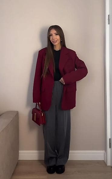 Бордовый женский жакет ZARA (линейка Woman) в стиле оверсайз Размер