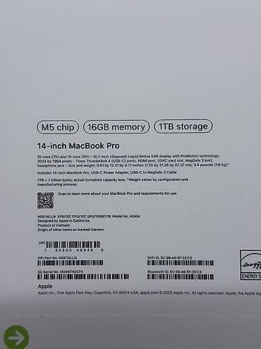 Компьютеры, ноутбуки и планшеты: Ноутбук, Apple, 16 ГБ ОЗУ, 14.1 ", Новый, Для работы, учебы, память SSD — 4