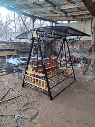 садовый стол и стулья: Садовые качели Металл, Со спинкой, С крышей — 9