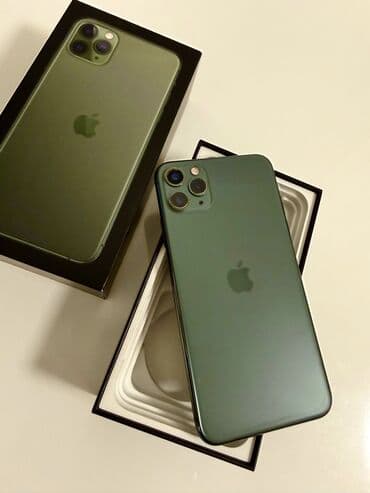 чехоы: IPhone 11 Pro Max, Б/у, Matte Midnight Green, Наушники, Зарядное устройство, Защитное стекло — 1