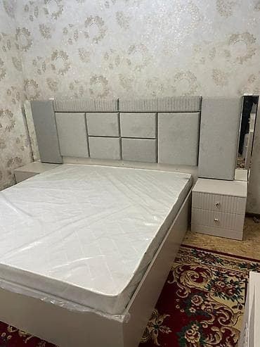 прикроватные тумбочки из экокожи: Спальный гарнитур, Б/у, Двуспальная кровать, Шкаф, Комод, Белоруссия, ДСП, Самовывоз, цвет - Бежевый — 5