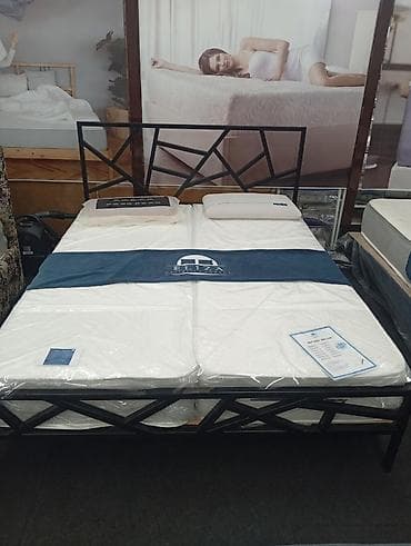 двухместный кровать: Современная двуспальная кровать с металлическим изголовьем — стильный — 1