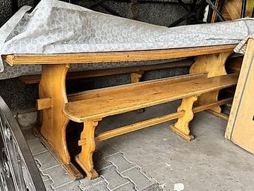 пластиковые стульчики: Комплект мебели из массива дерева для трапезной/пивной: длинный стол и — 1