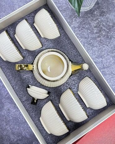 набор чайник и пиалы: Набор посуды В бежевом оттенке 😍 Чайный сервиз из 7 предметов — 2