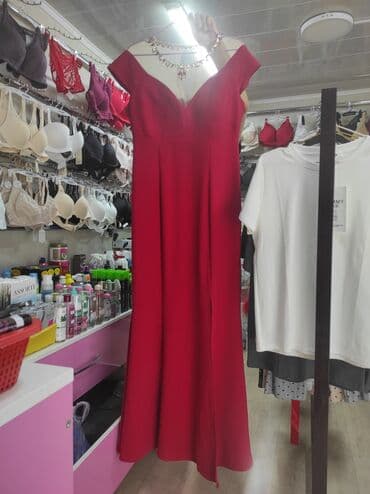 бордовая платья: Вечернее платье, Классическое, Длинная модель, Без рукавов, L — 1