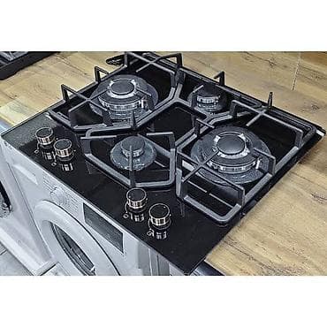 кухонный печка: Газовая варочная панель на 4 конфорки - Поверхность: черное — 1