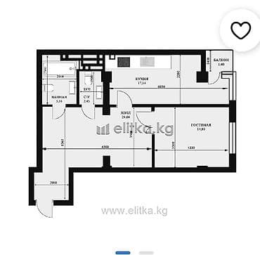 Квартиры: 1 комната, 66 м², Элитка, 6 этаж, Готовая ПСО (под самоотделку) — 3