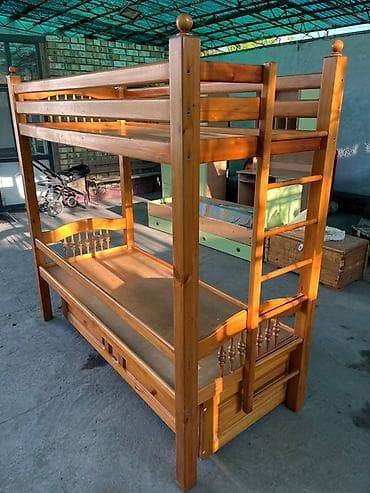 юношеская кровать: Двухъярусная деревянная кровать с выдвижными ящиками для хранения — 5
