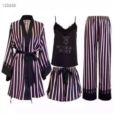 белая ночная сорочка: Пижама, Шелк, Китай, В полоску, Для невесты, M — 1