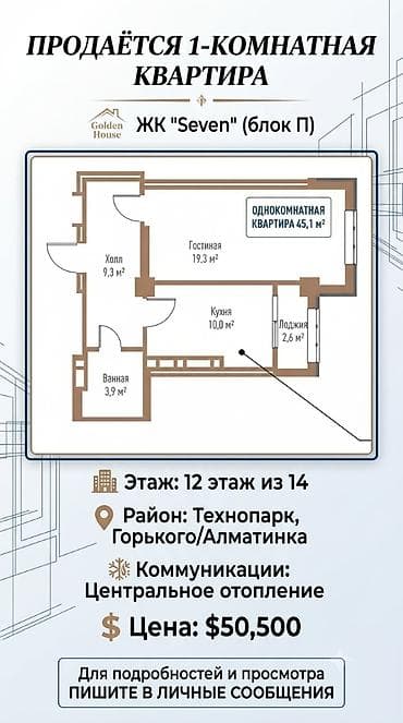 2026: 1 комната, 45 м², Элитка, 12 этаж, Готовая ПСО (под самоотделку) — 1
