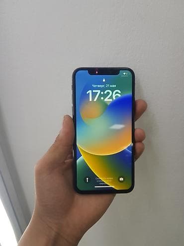 айфон тел: IPhone X, Б/у, 64 ГБ, Черный, Чехол, 100 % — 1