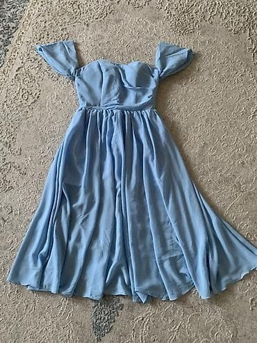 летние платье: Платье макси с открытыми плечами - Цвета: небесно‑голубой и — 1