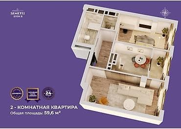 2 комнаты, 60 м², Дизайнерский ремонт — 1