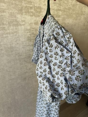 повседневное: Платье с принтом в мелкий цветок - Цвет: светло-голубой с — 3