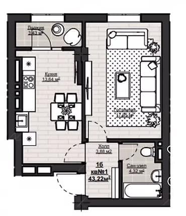 Новостройки от застройщика: Построен, 1 комната, 44 м² — 3
