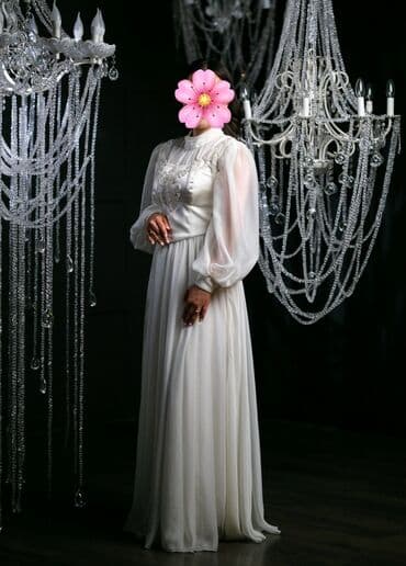 вечерний платья из панбархата на шифоне: Вечернее платье, Длинная модель, Шифон, С рукавами, Корсет, M — 1